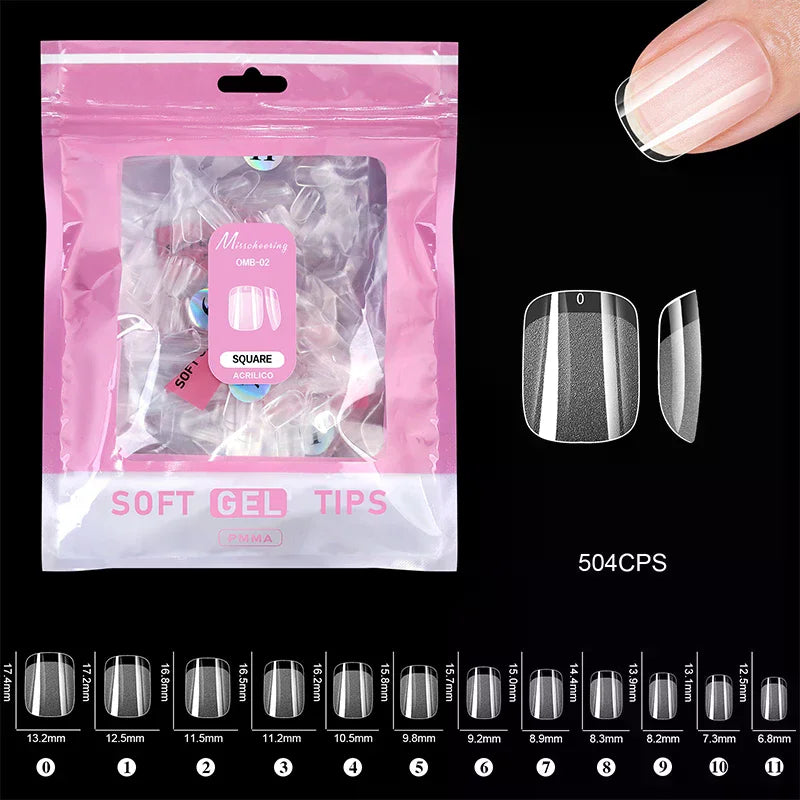 504 Pcs False Nail Tips – Almond Coffin Stiletto Square Shapes