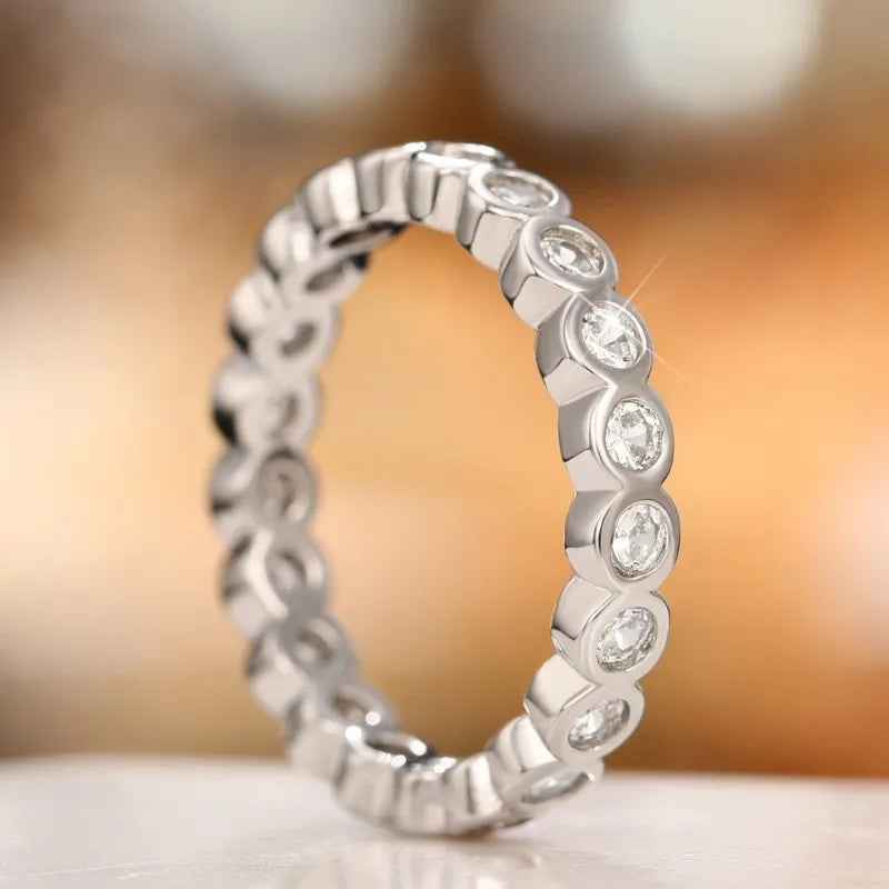 Huitan Full Paved CZ Ring Women – Silver Fashion Band