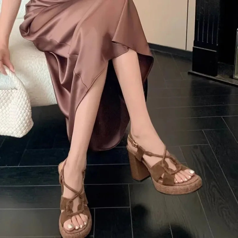 Women's Square Toe High Heel Sandals | Buckle Strap Party Shoes