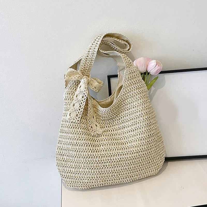 Women's Woven Straw Tote Bag – Large Beach Shoulder Handbag