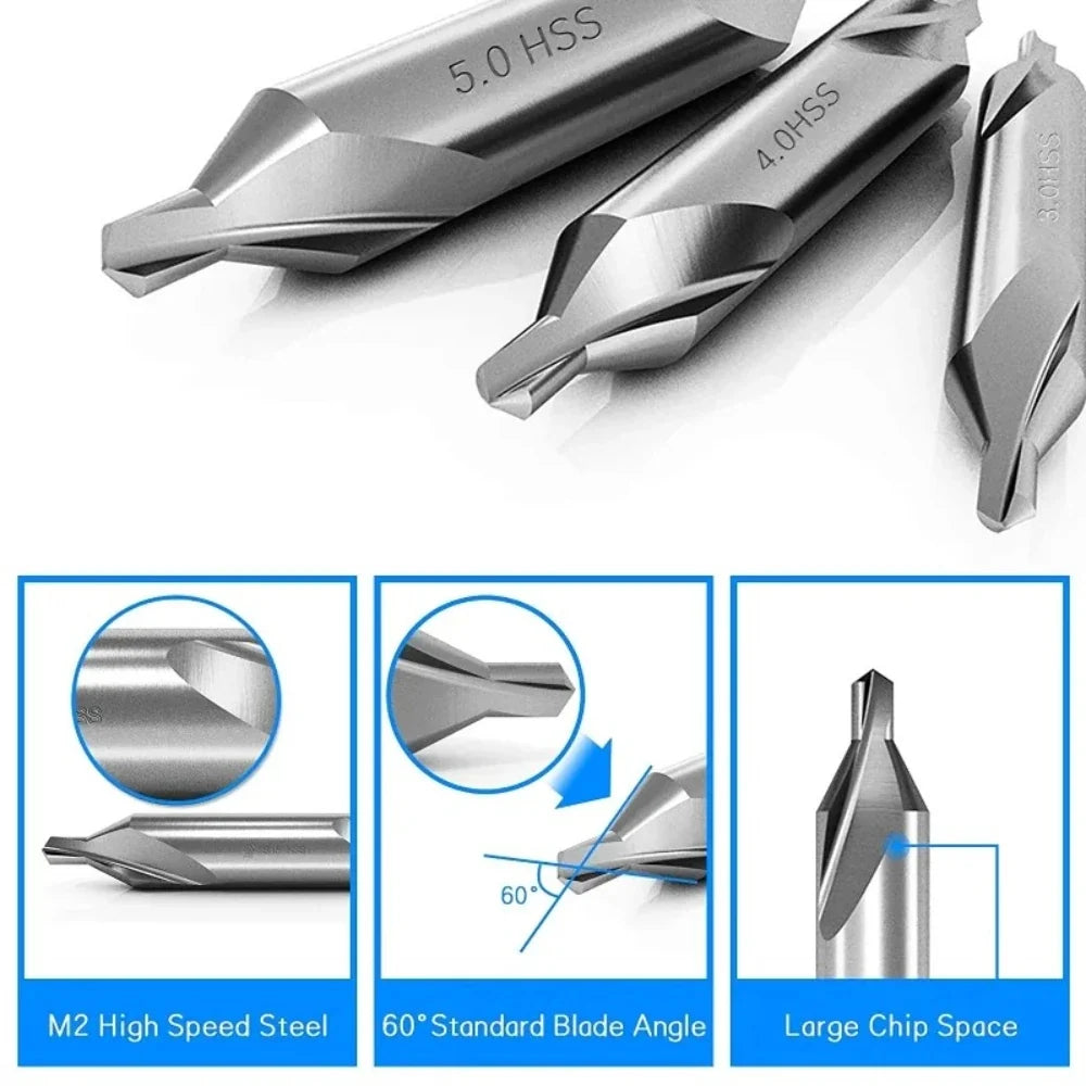 7-Piece 60° Center Drill Bit Set – Lathe & Metalworking