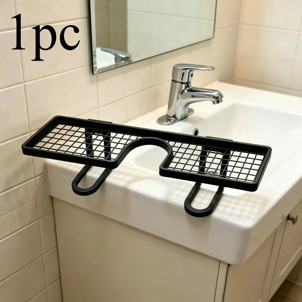 Bathroom Sink Faucet Organizer Rack | Mesh Drainage Tray