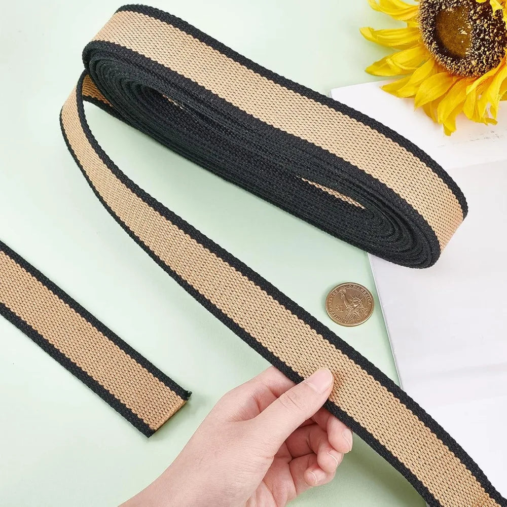 Tan & Black Striped Polyester Craft Ribbon – 1-1/4" x 10 Yds
