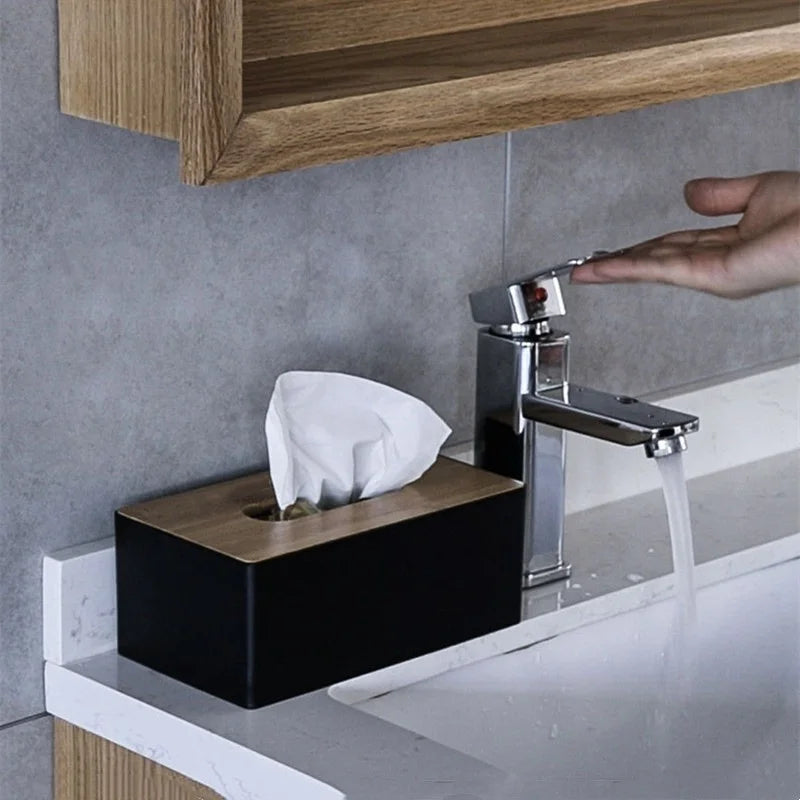 Bamboo Wood Tissue Box Holder – Decorative Napkin Case