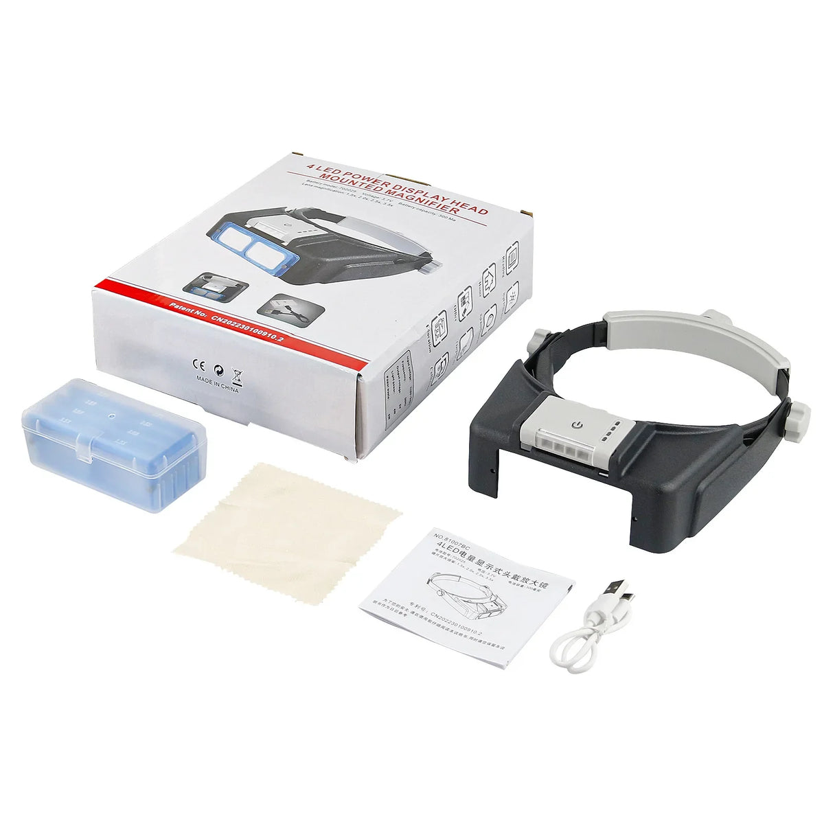 Head Mount Magnifier Glasses 4 LED Light – 1.5X to 3.5X Loupe