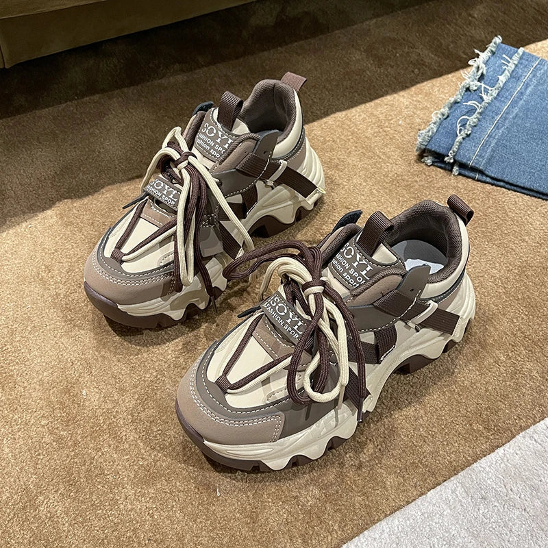 Women's Chunky Platform Sneakers – Lace-Up Casual Sports Shoes