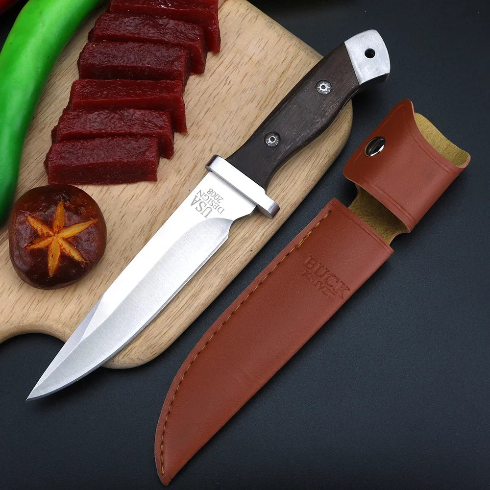 XUAN FENG D2 Steel Knife – Wood Handle BBQ & Outdoor Blade