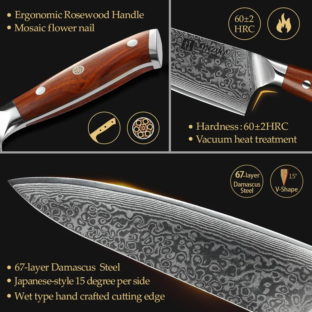 XINZUO 5-Piece Damascus Steel Knife Set | 67-Layer Rosewood