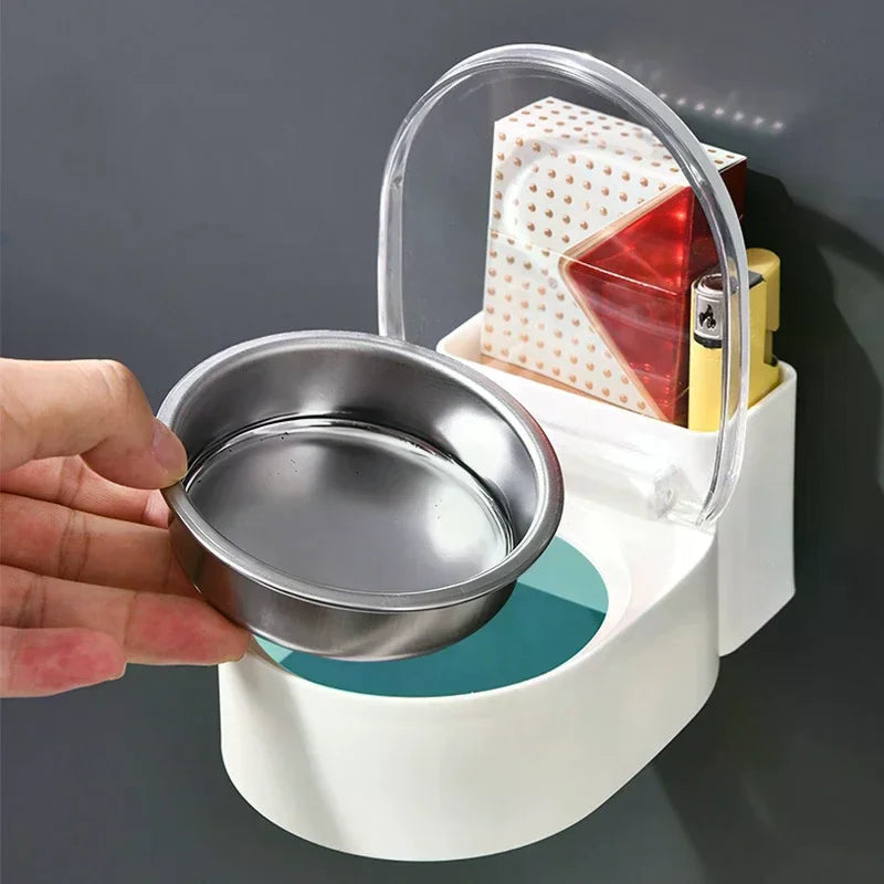 Wall-Mount No-Drill Stainless Steel Bathroom Ashtray Box