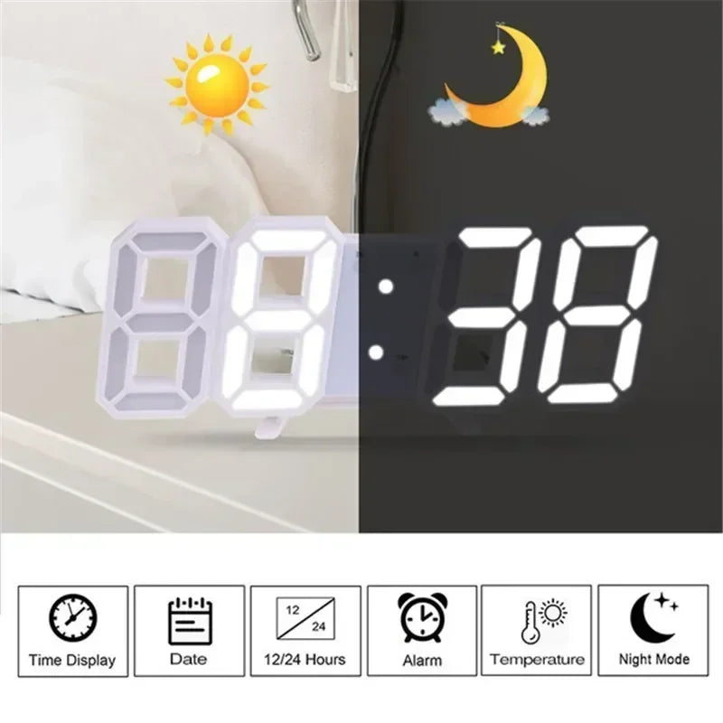 LED Digital Wall Clock – Alarm, Temp & Date | Modern Decor