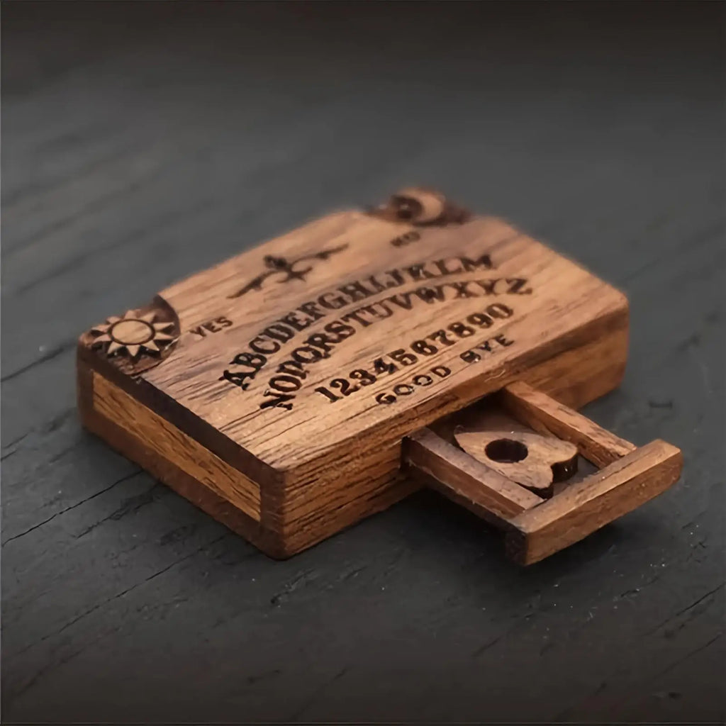 Miniature Wooden Ouija Spirit Board Ornament with Drawer