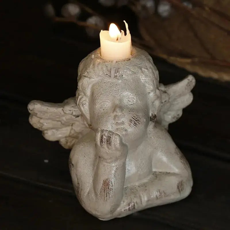Angel Cupid Candlestick Holder – Resin Winged Baby Sculpture