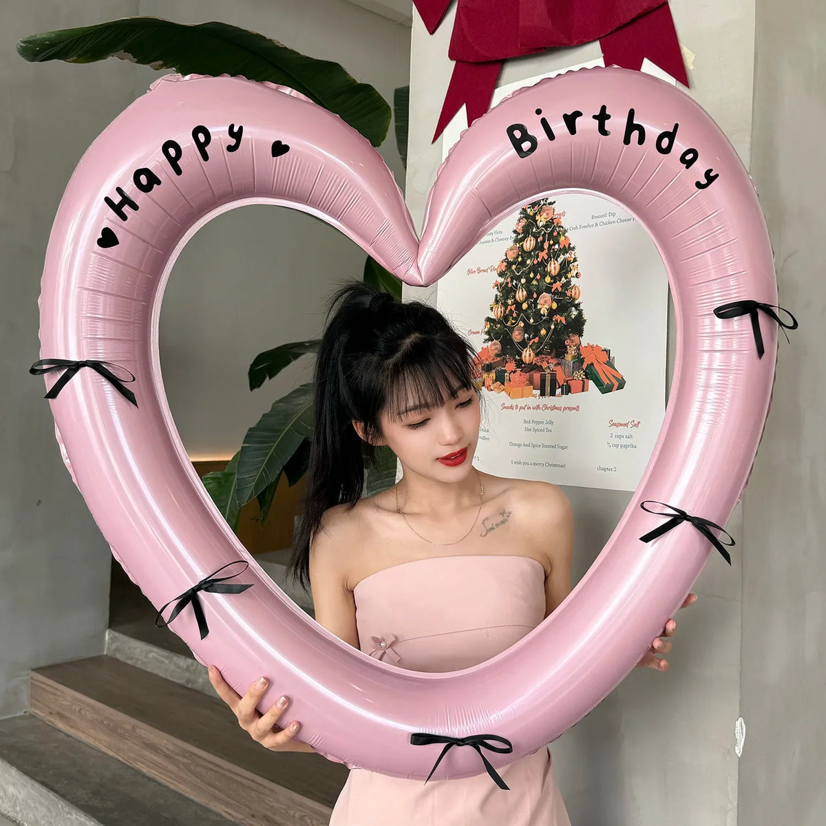 Pink Red Heart Balloon Bow Romantic Confession Photo Prop Birthday