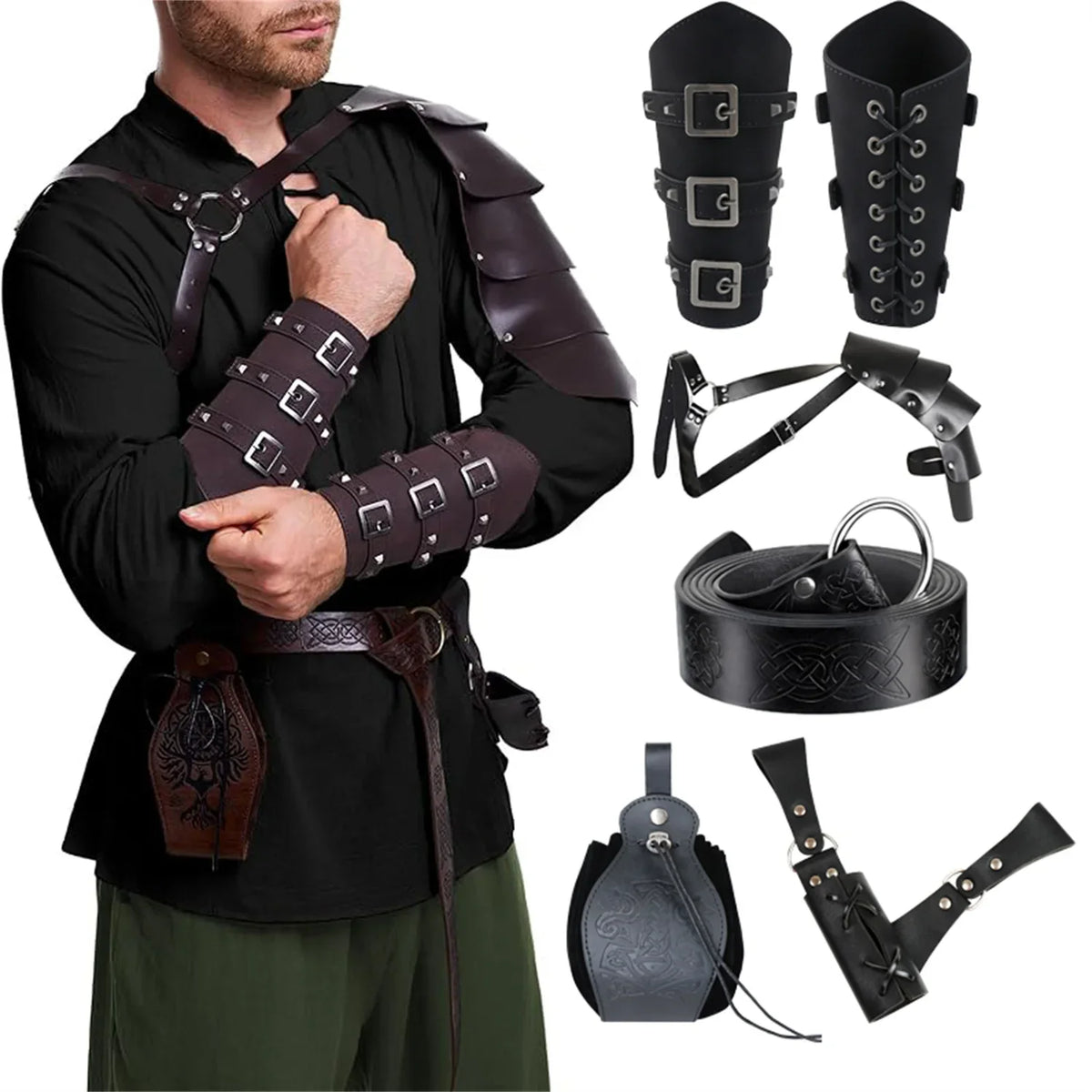 Men's Renaissance Costume Halloween Medieval Pirate Shirt Pant Viking