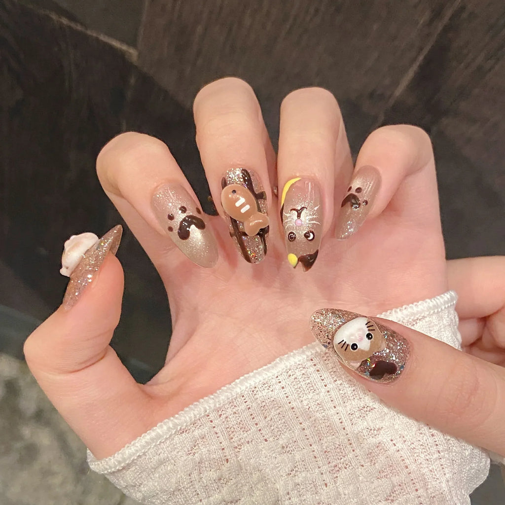 Handmade Cat Eye Press On Nails | Korean Fish Design 10pcs