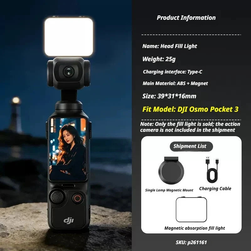 Magnetic LED Fill Light for DJI Osmo Pocket 3 & 4 USB-C