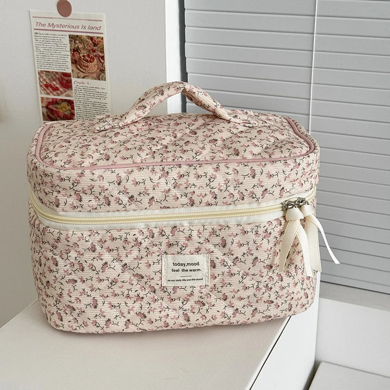 Corduroy Floral Cosmetic Bag – Pink Flower Makeup Pouch