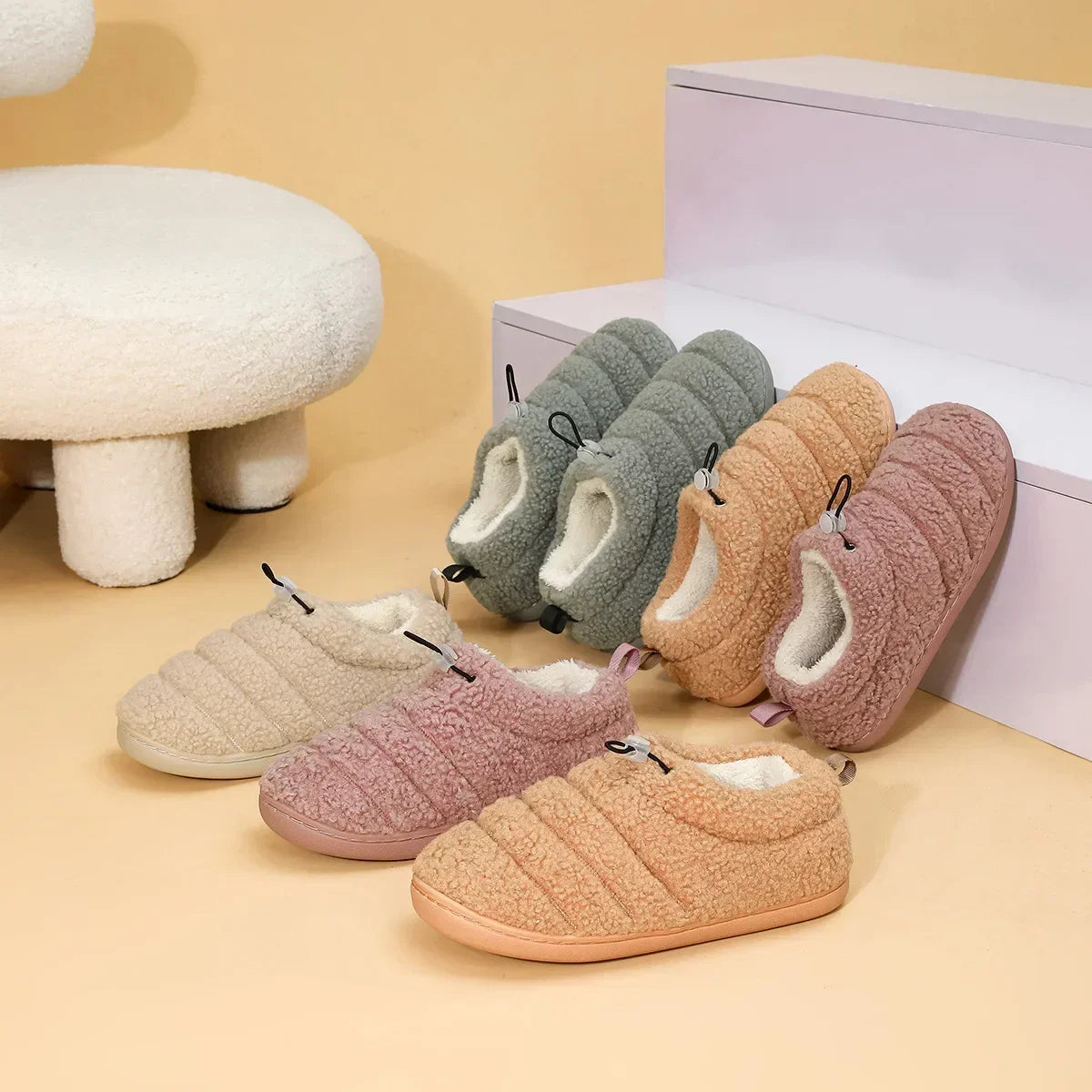 Women's Plush Fluffy Slip-On Shoes – Warm Anti-Slip Indoor Flats