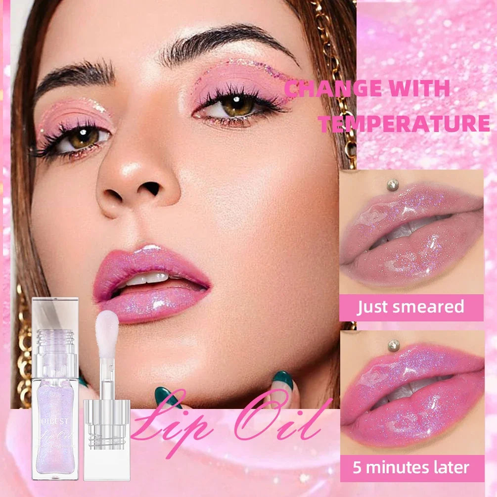 QIBEST Color-Changing Lip Oil – Hydrating Pearlescent Gloss