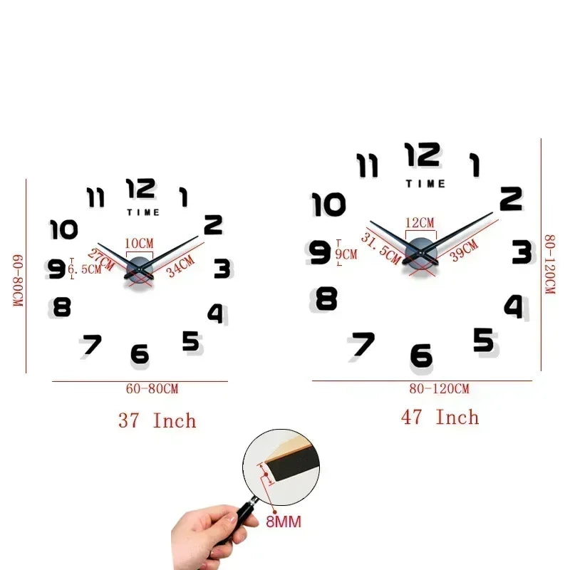 DIY Acrylic Quartz Wall Clock | Large Frameless Mirror Decor 40cm