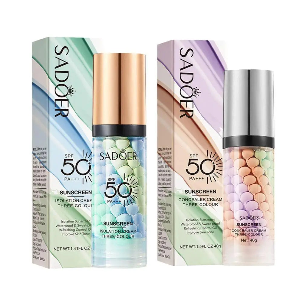 SADOER Tri-Color Makeup Primer SPF50+ Contour Base Cream 40g