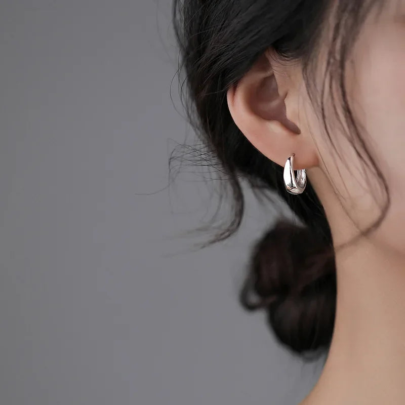 925 Sterling Silver Korean Geometric Hoop Earrings for Women