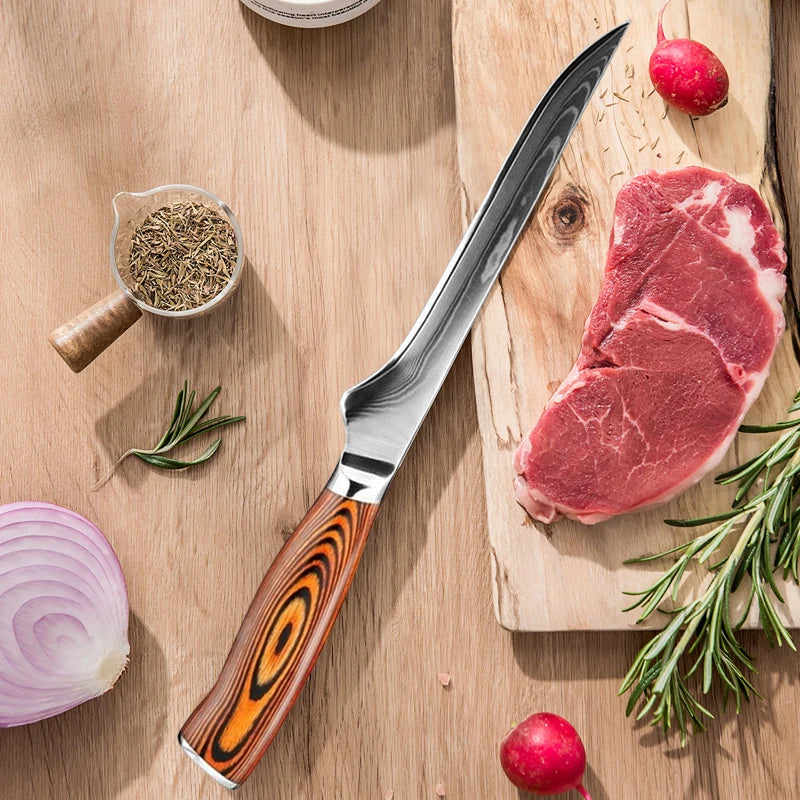 6-Inch Damascus Boning Knife – High Carbon Steel & Wood Handle