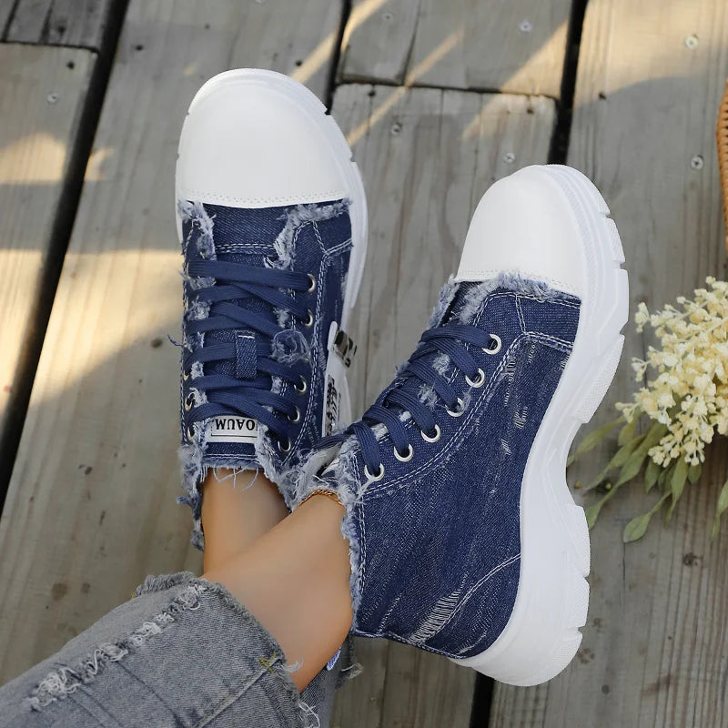 UXST Women's Canvas High-Top Sneakers | Thick Sole Casual Shoe