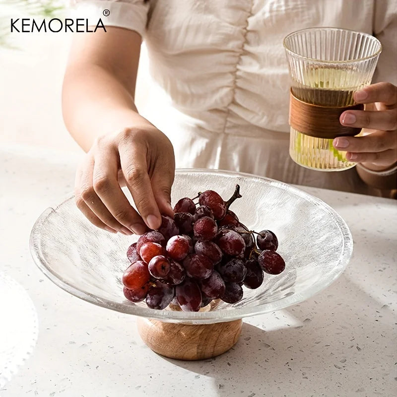 Creative Glass Fruit & Candy Plate with Wooden Base | KEMORELA