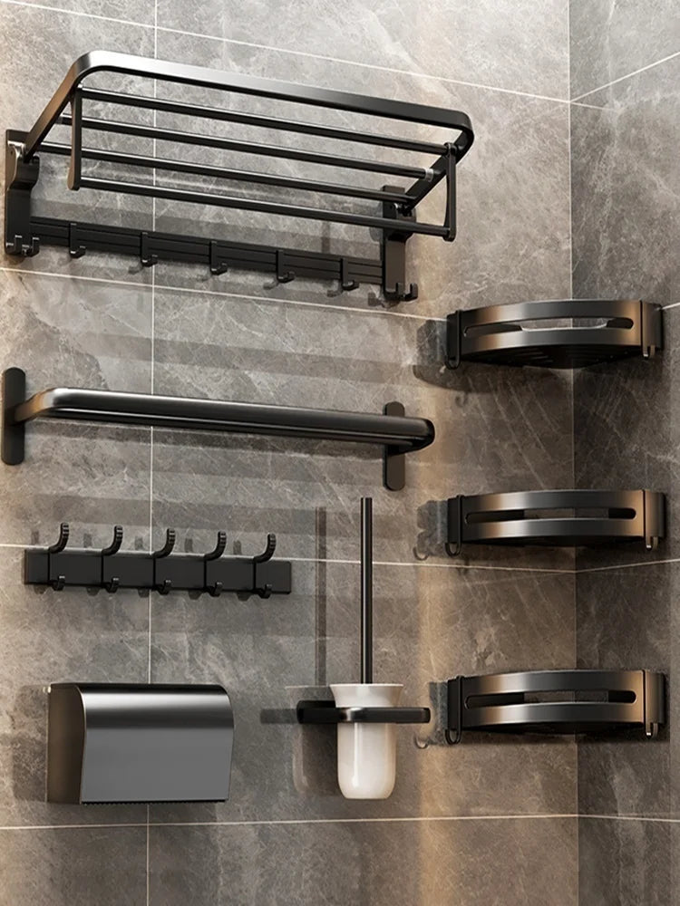 No-Drill Wall Mounted Bathroom Hardware Set | Towel Rack & Hook