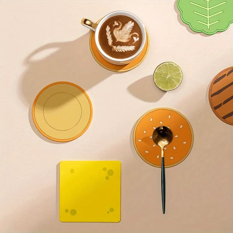 8pc Burger Shape Coaster Set – Fun Novelty Cup Mats for Home