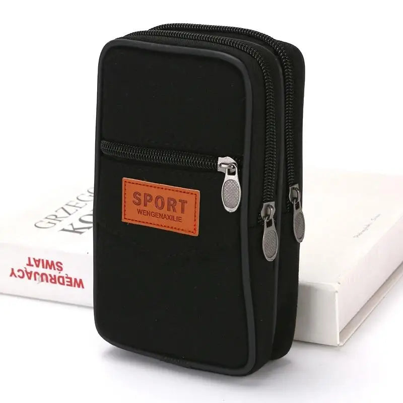 Men's Canvas Belt Phone Pouch – Double Layer Waist Bag