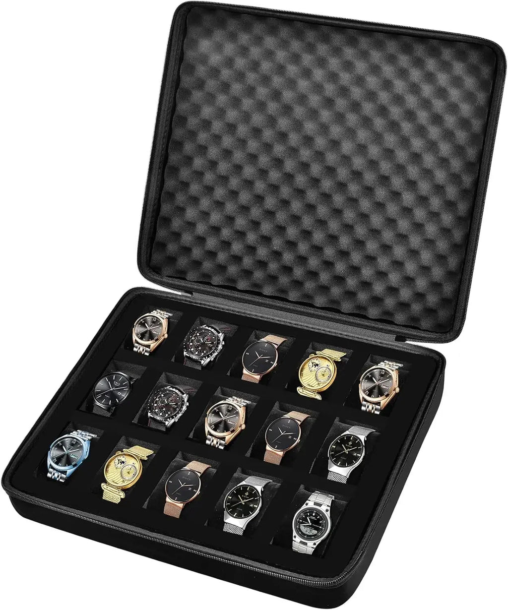 15 Slots Watch Box Men Display Storage Case Fits All Wristwatches