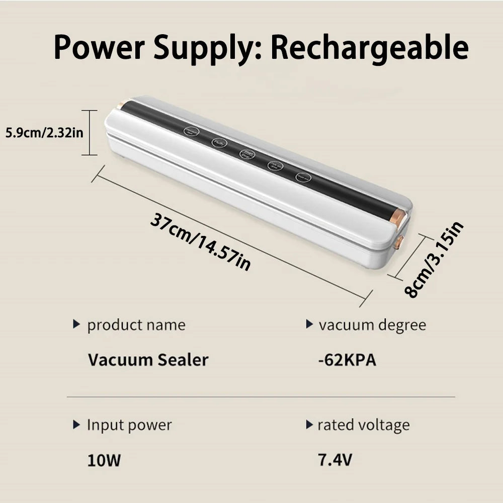 Wireless USB Vacuum Sealer 62KPa 1500mAh – Auto Food Sealer