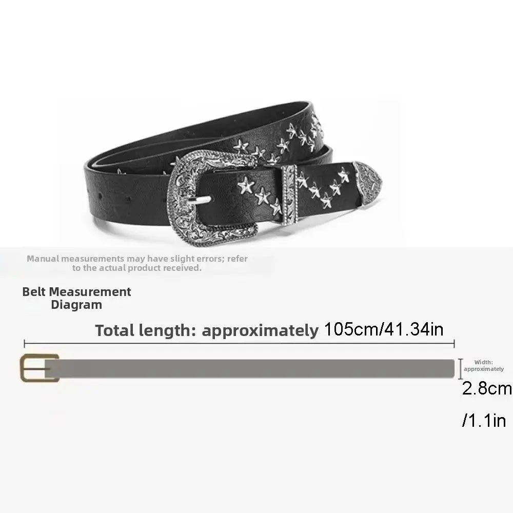 Y2K Punk Studded Belt – Gothic PU Leather Star Waistband