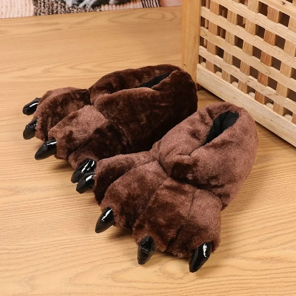 Men's Fluffy Animal Print Slippers | Bear Paw Faux Fur Slides