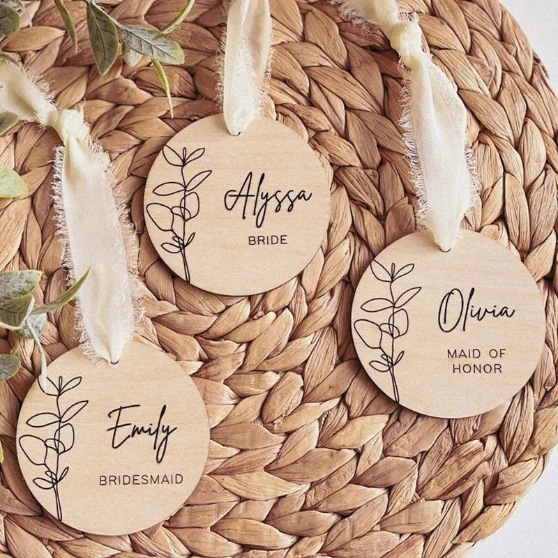 Personalized Wooden Bride & Bridesmaid Dress Hanger Tags – 3 Pack