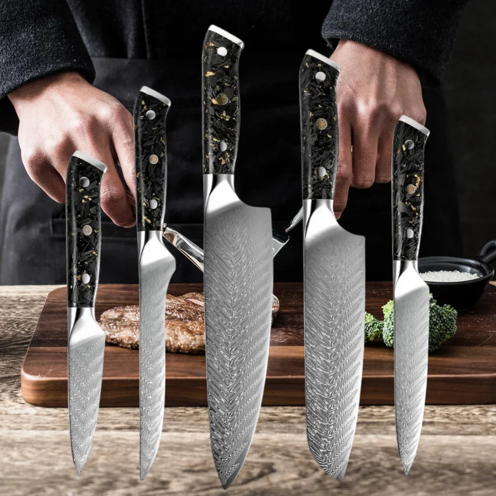 Damascus Knife Set VG10 67-Layer | Chef, Santoku & Boning