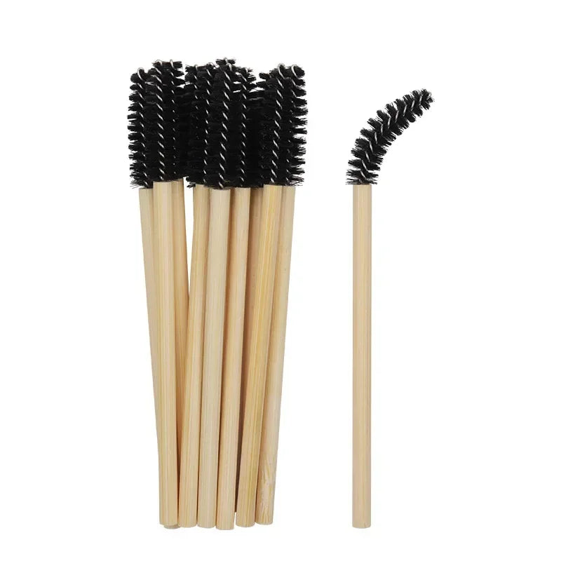 50pcs Disposable Mascara Wands & Eyebrow Brushes | Bamboo Handle