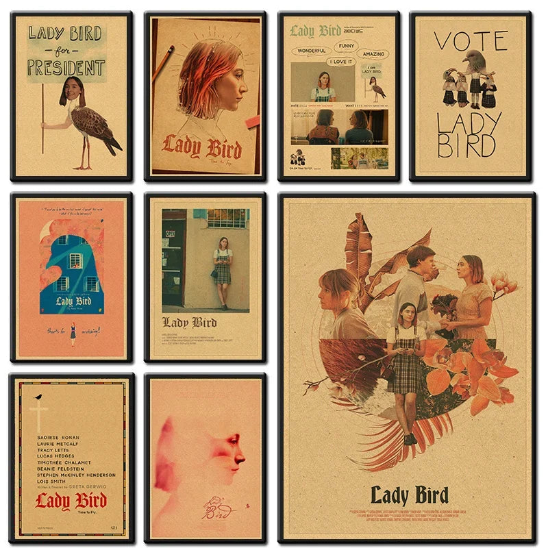 Lady Bird Movie Retro Kraft Paper Poster | Vintage Wall Art