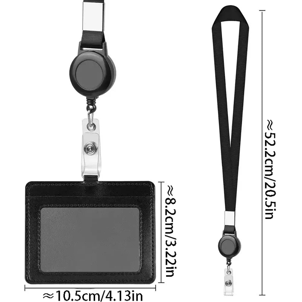 Bview Art PU ID Card Holder Retractable Badge Reel Neck Lanyard