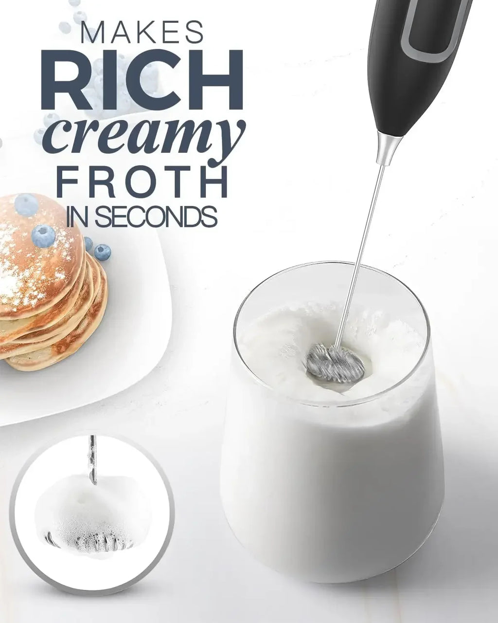 Handheld Electric Milk Frother Wand | Coffee Latte Matcha