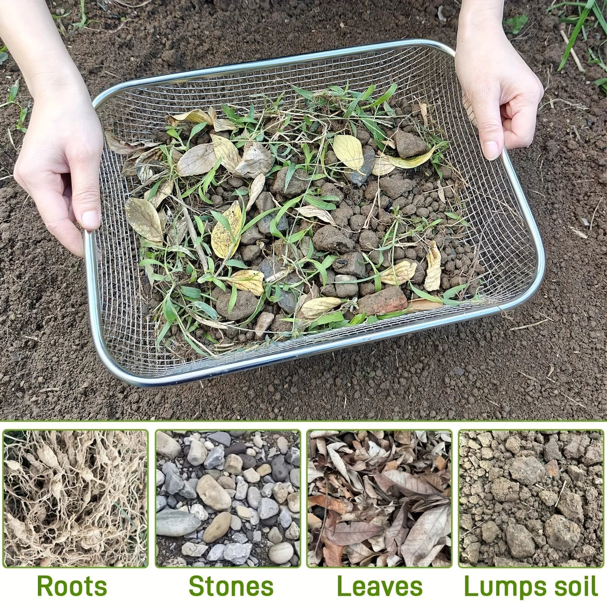 Stainless Steel Soil Sifter Mesh Garden Sieve Rock Sifting Compost