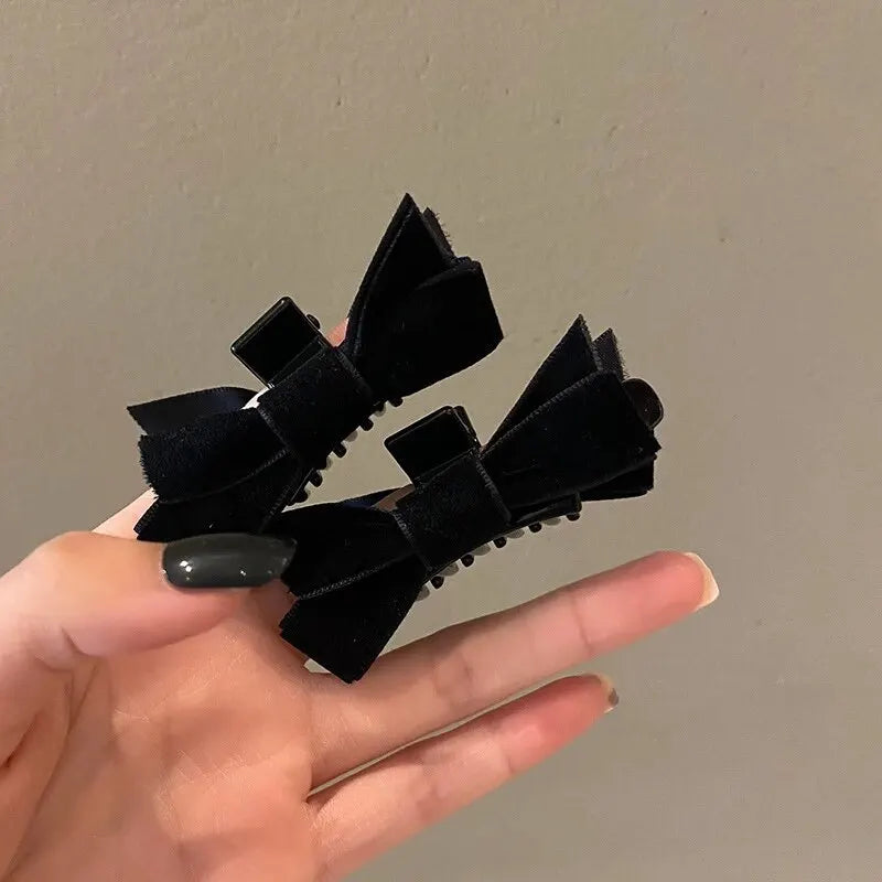 Black Bow Small Grab Clip Women's Autumn Winter Vintage Velvet Bangle