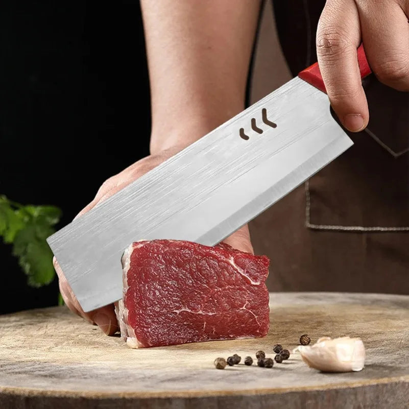 InLeung Stainless Steel Butcher Cleaver – Wooden Handle Chef Knife