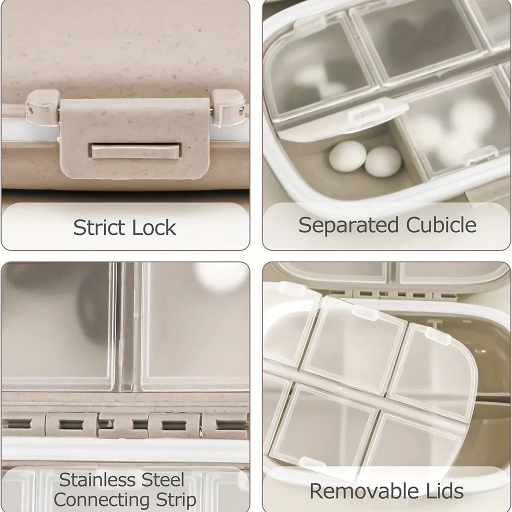 8 Grids Pill Box Seal Ring Small Tablets Wheat Organizer Container