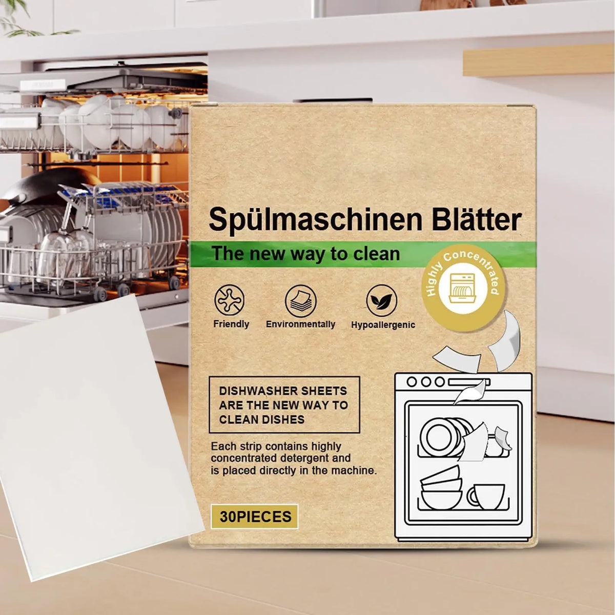 Natural Dishwasher Cleaning Sheets 30-Pack | Eco Strip Pods