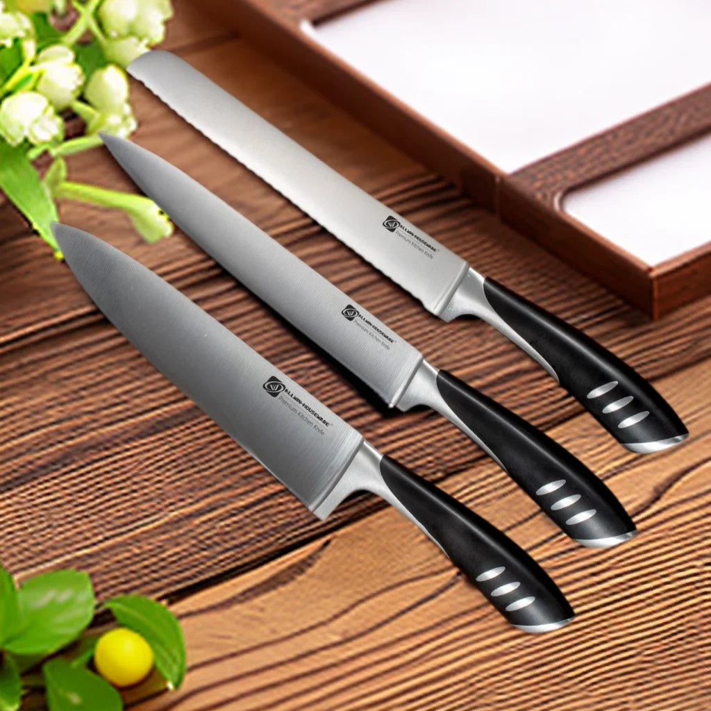 8-Piece German Steel Kitchen Knife Set & Rubber Wood Block