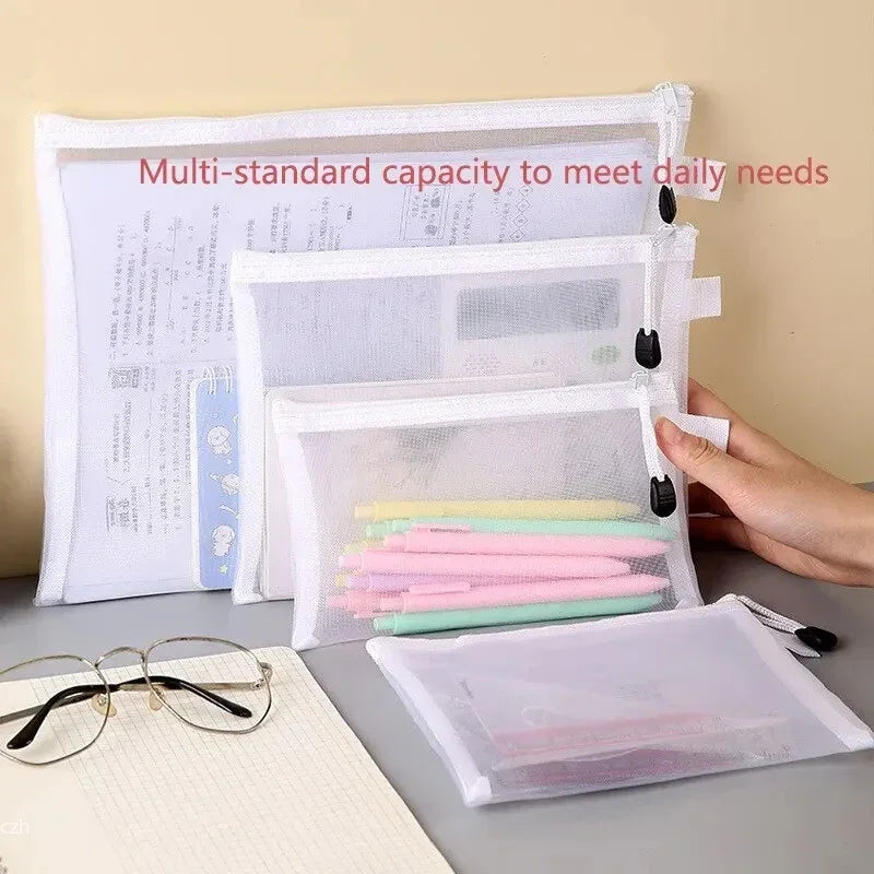 3-Pack Transparent Mesh Zipper Document Bags | Stationery