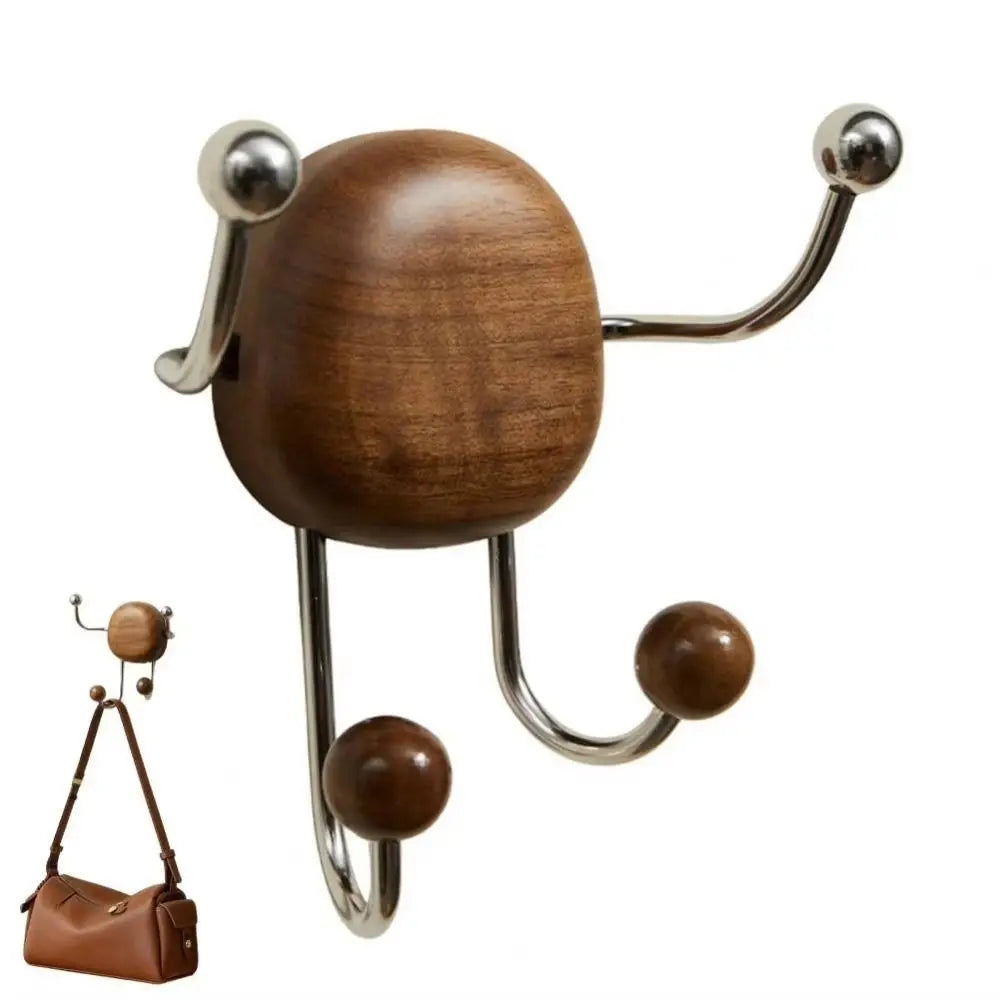 Wood & Steel Suction Cup Wall Hook Rack – No-Drill Organizer